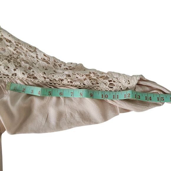 Boho Chic Tunic Blouse Crochet lace Taupe Love Stitch M Cottagecore Whimsy - Picture 10 of 15